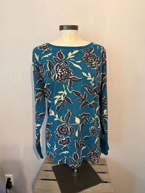 Susan Graver Teal Floral Long Sleeve Top